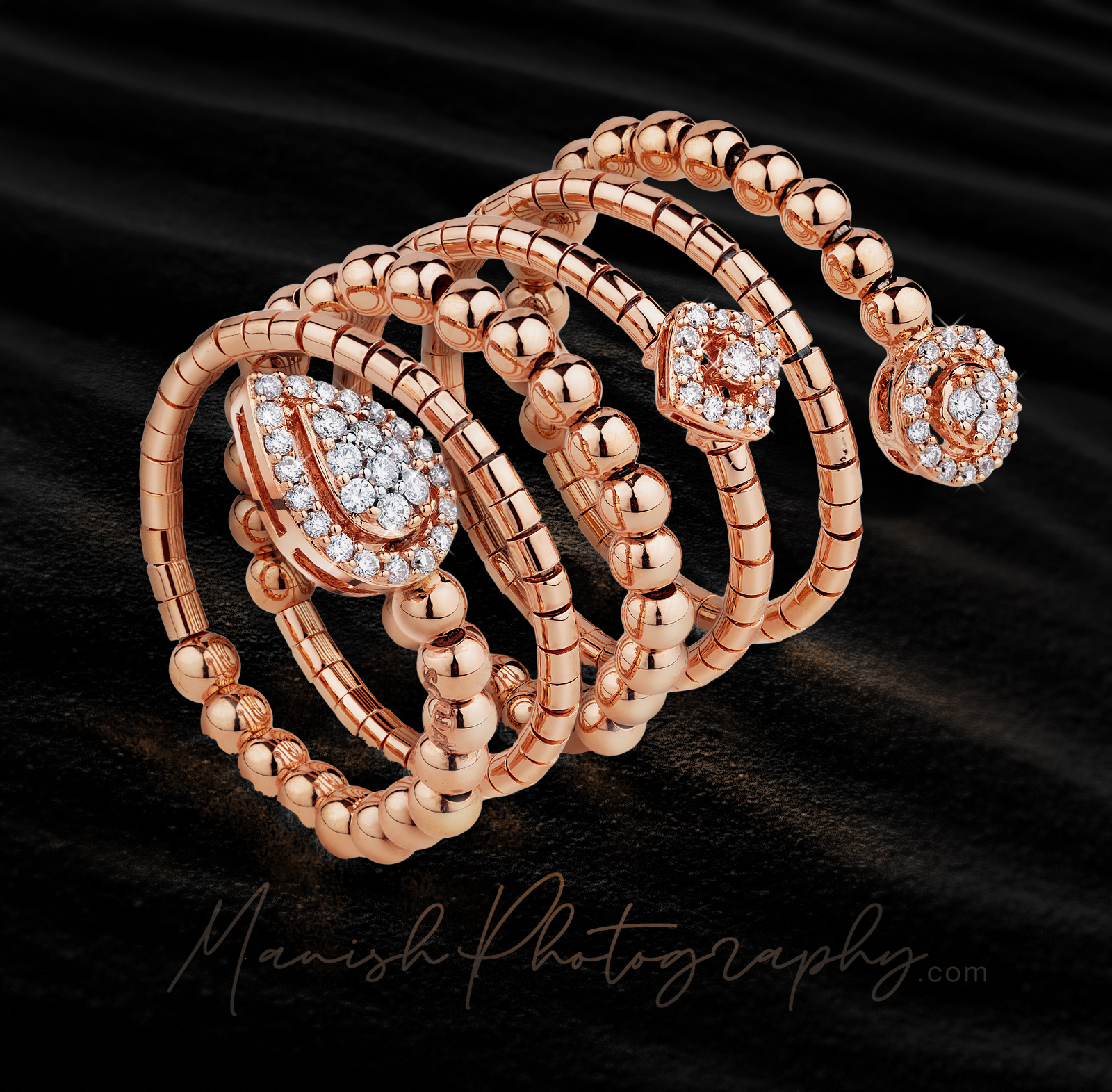 Rose gold and diamond spring stretch ring jewellery mood shot by jewellery photographer in mumbai