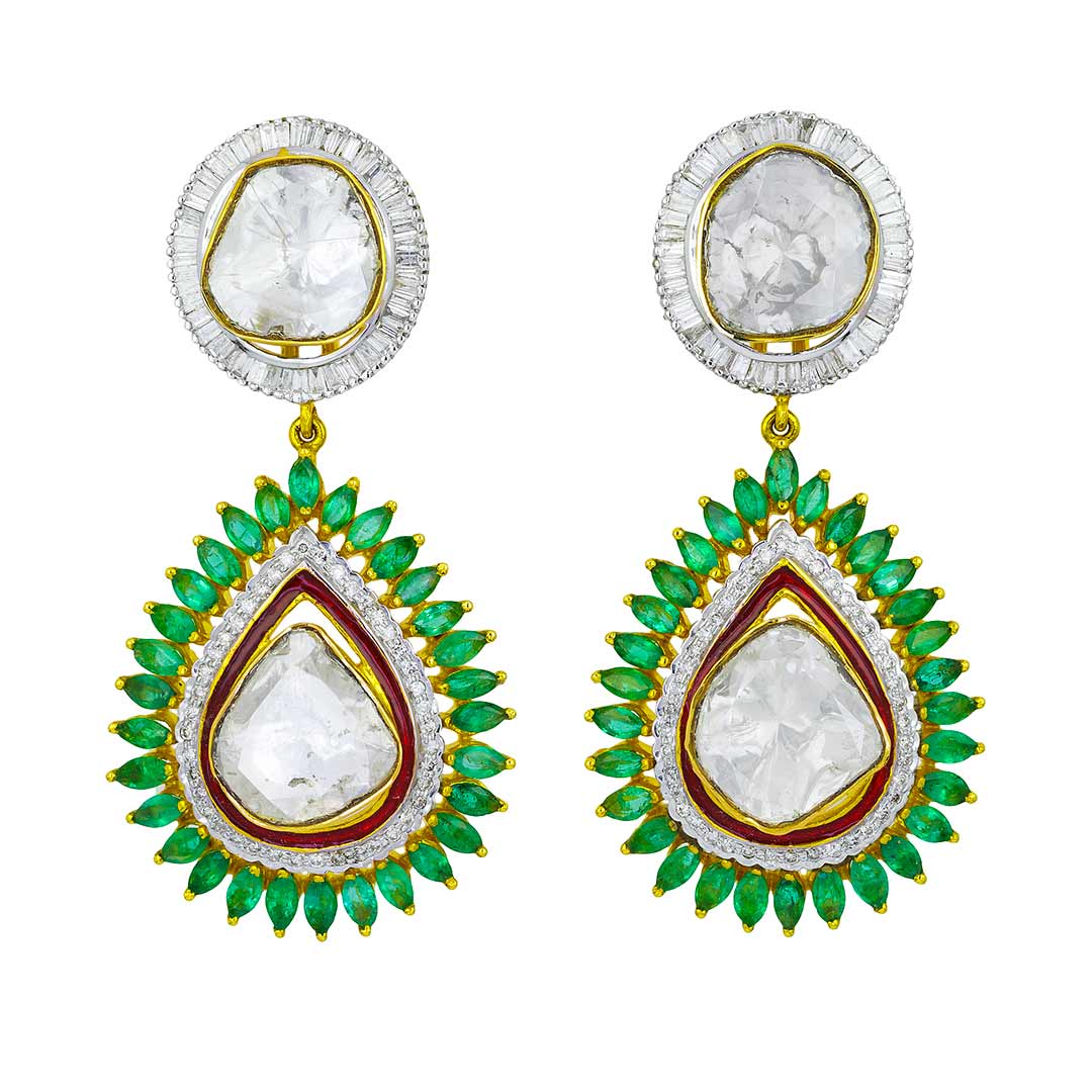Jewellery Photography in mumbai Green and white polki earrings